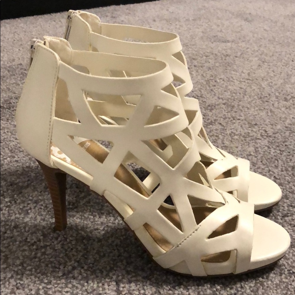 Fergalicious Histeria white caged booties